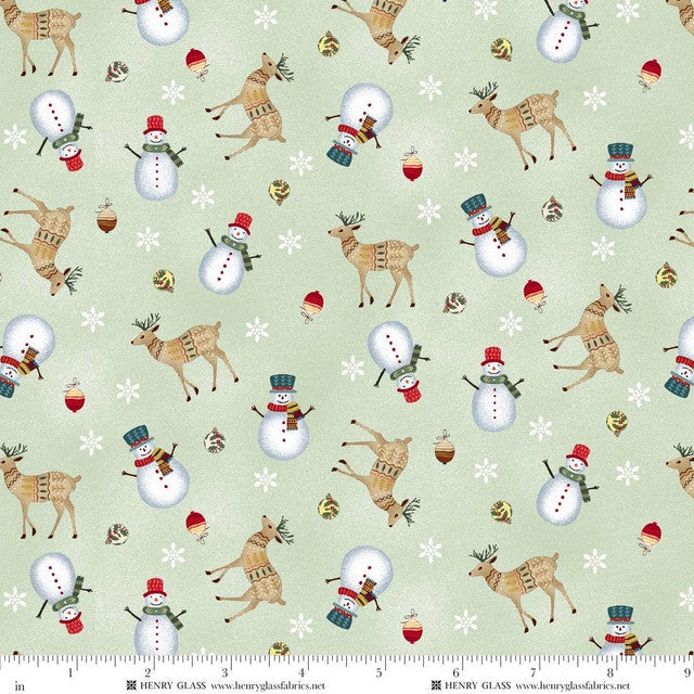 Nordic Holiday Village - Tossed Reindeer - Light Sage - Mary Jane Carey -Q-3607-16