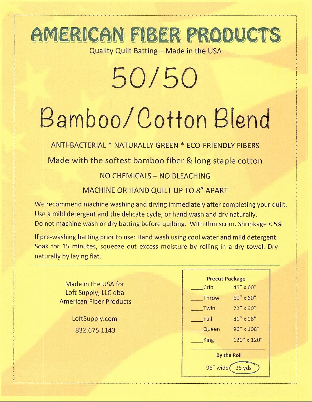 50/50 Cotton/Bamboo 96" x 25 Yrd
