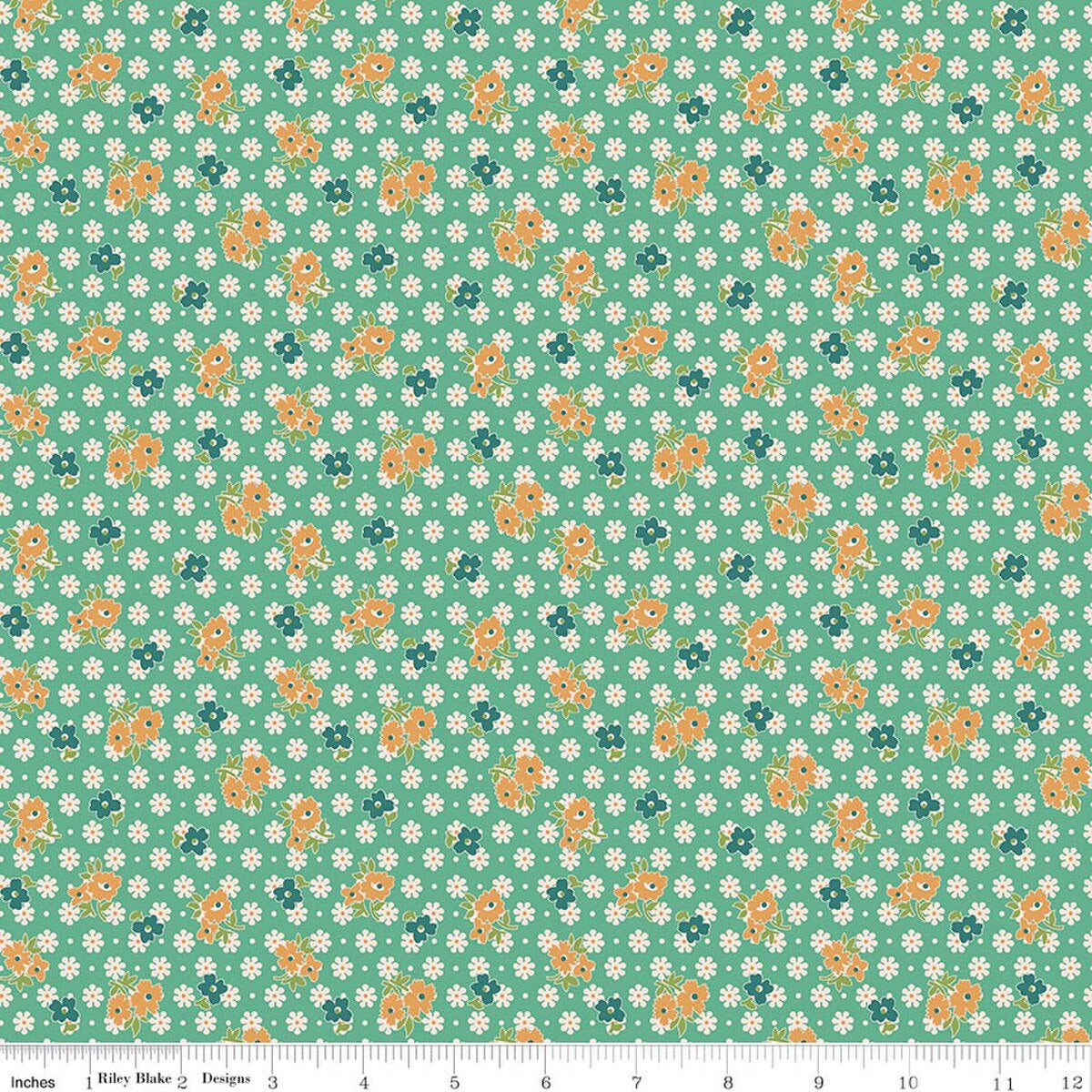 C17162 Leaf Teal Gold Flower clusters Farmer's Daughter