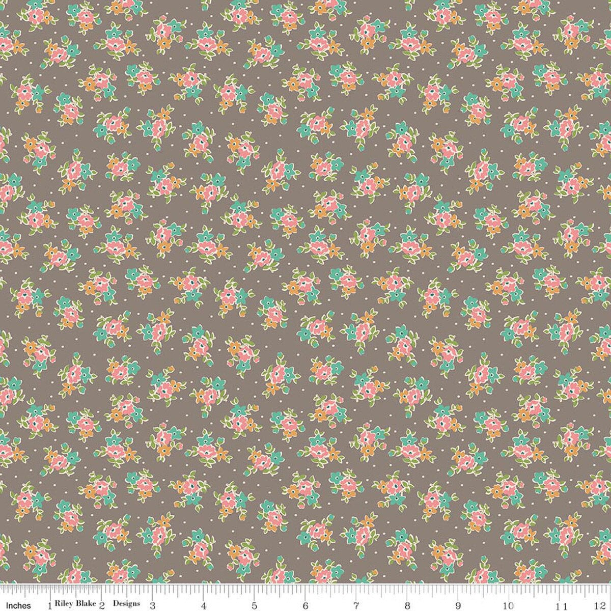 C17177 Rustic Dr Grey Pink Blue Gold Flowers Farmer's Daughter