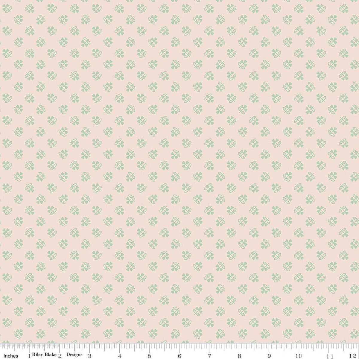 C17183 Sage Cream w/teal 3 point flowoer Farmer's Daughter