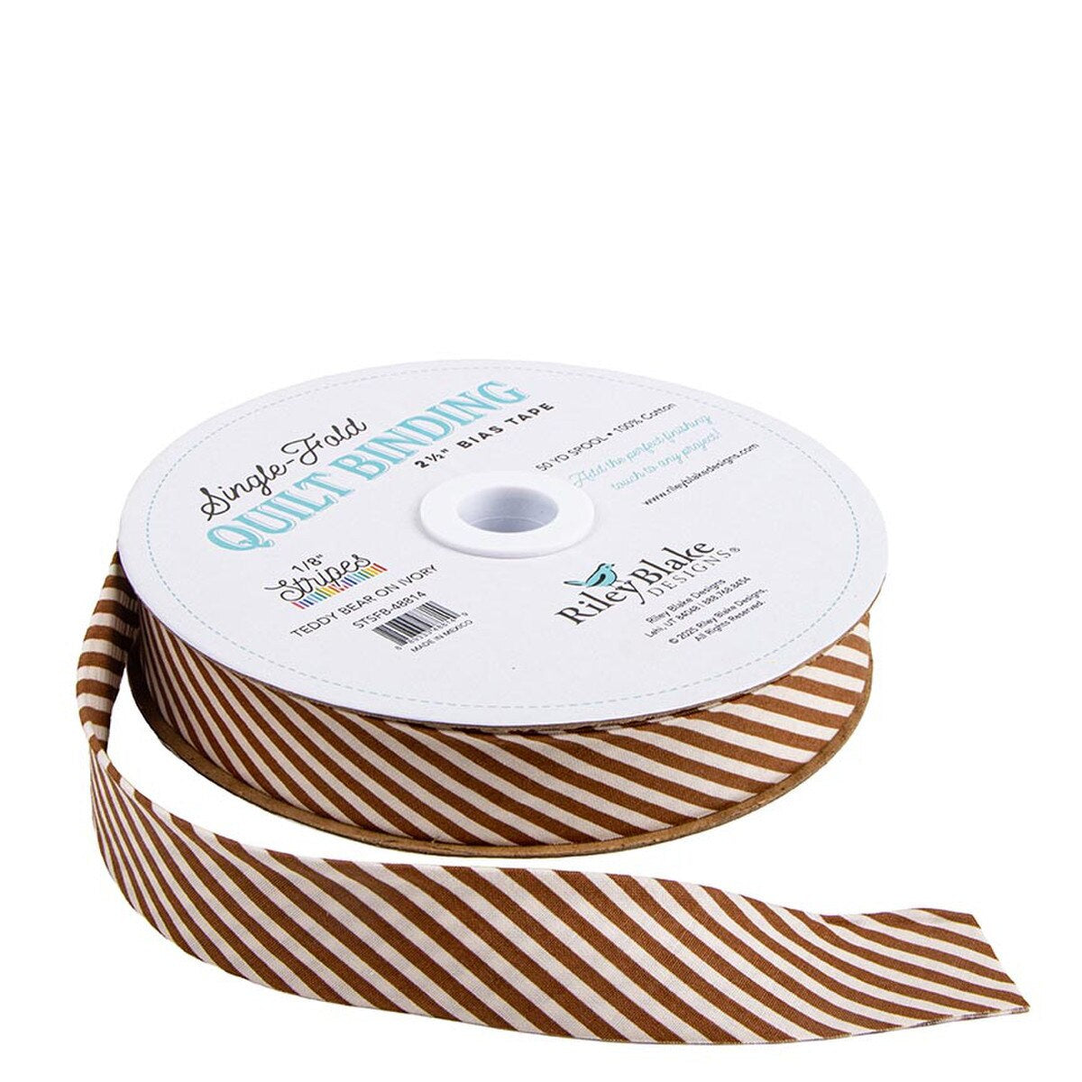 Single-Fold Quilt Binding 1/8“ Stripe on Ivory Teddy Bear