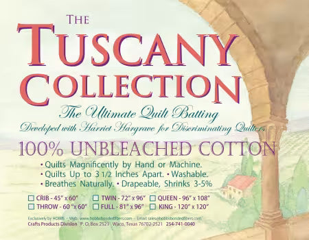 TU45 Batting Tuscany Unbleached Cotton 45in x 60in Crib