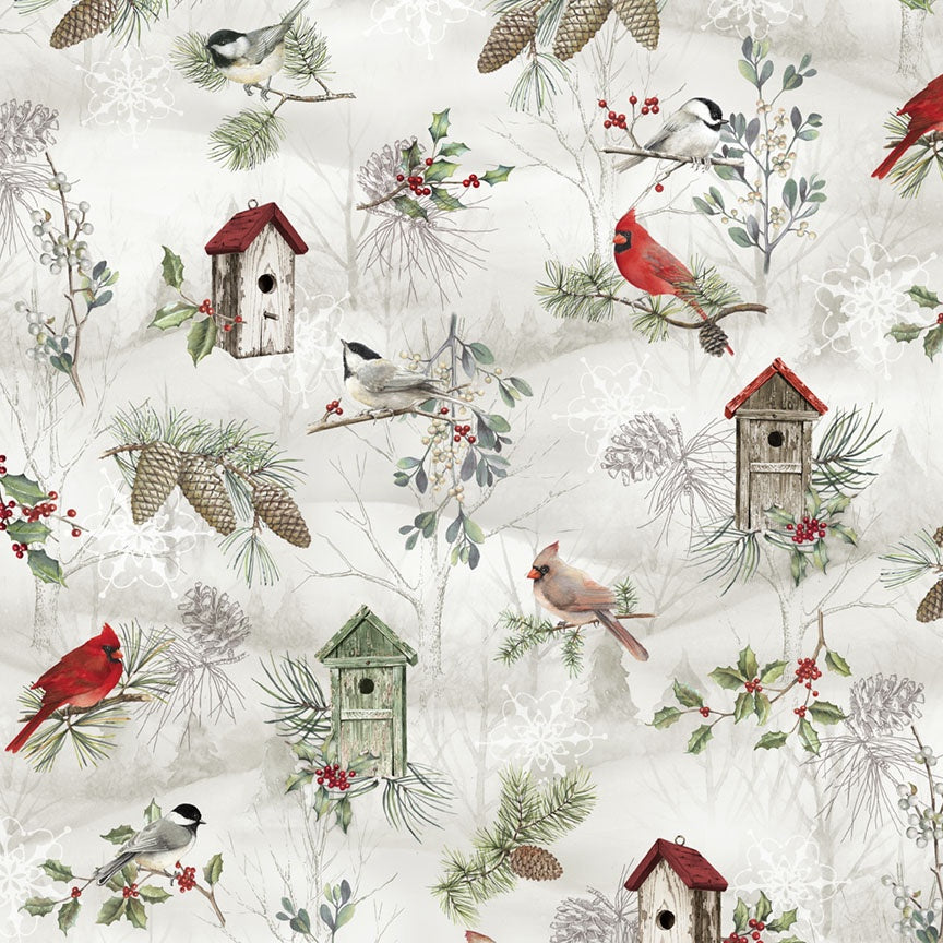 Winter Song Layered Scenic With Birdhouses
