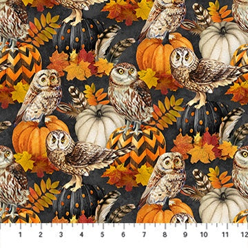 Night Owl - Owl & Feather - Charcoal Multi - Deborah Edwards - DP28846-96