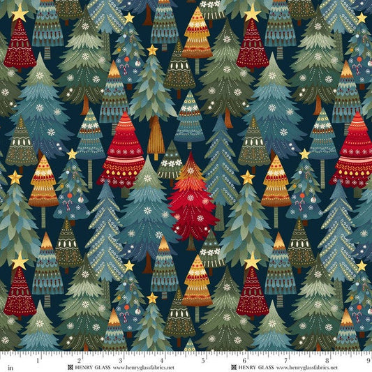 Nordic Holiday Village - Stacked Trees - Dark Blue - Mary Jane Carey -Q-3606-77