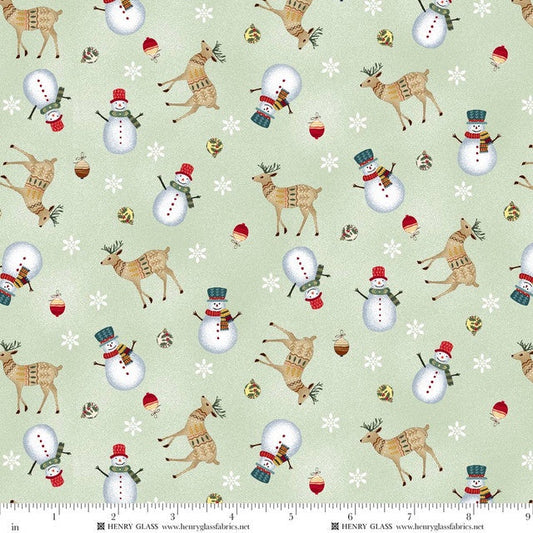 Nordic Holiday Village - Tossed Reindeer - Light Sage - Mary Jane Carey -Q-3607-16