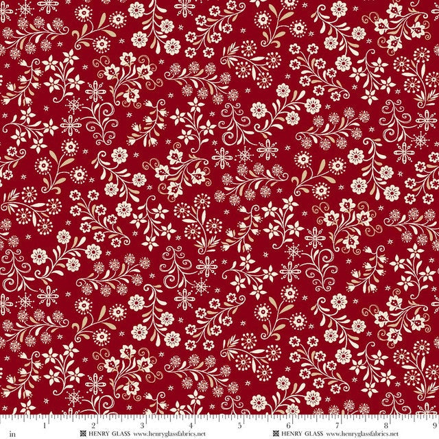 Nordic Holiday Village - Floral Vines - Red - Mary Jane Carey - Q-3610-88