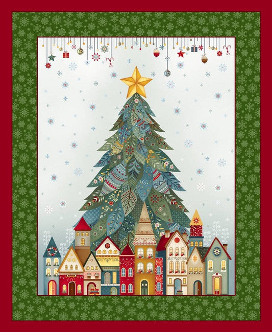 Nordic Holiday Village - Trees Panel - Ice Blue - Mary Jane Carey - Q-3614P-17