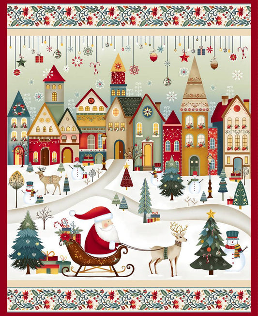 Nordic Holiday Village - Santa Scenic Panel - Cream Multi - Mary Jane Carey - Q-3615P-44