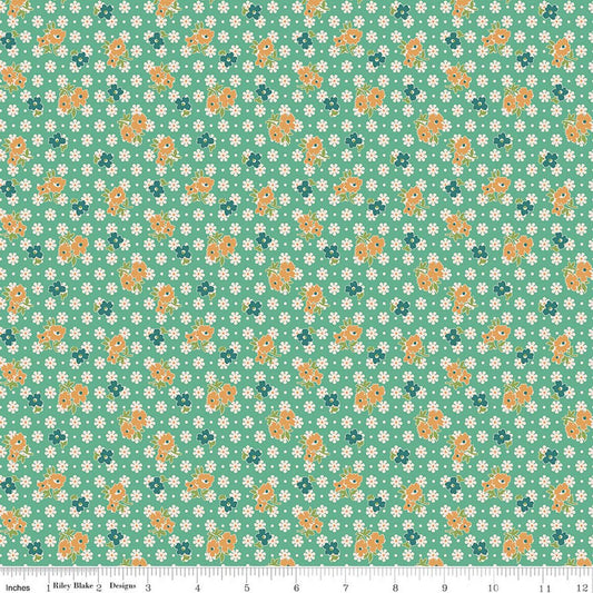 C17162 Leaf Teal Gold Flower clusters Farmer's Daughter
