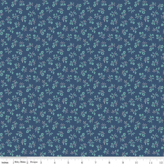 C17170 Denim w/ Teal tiny flowers Farmer's Daughter