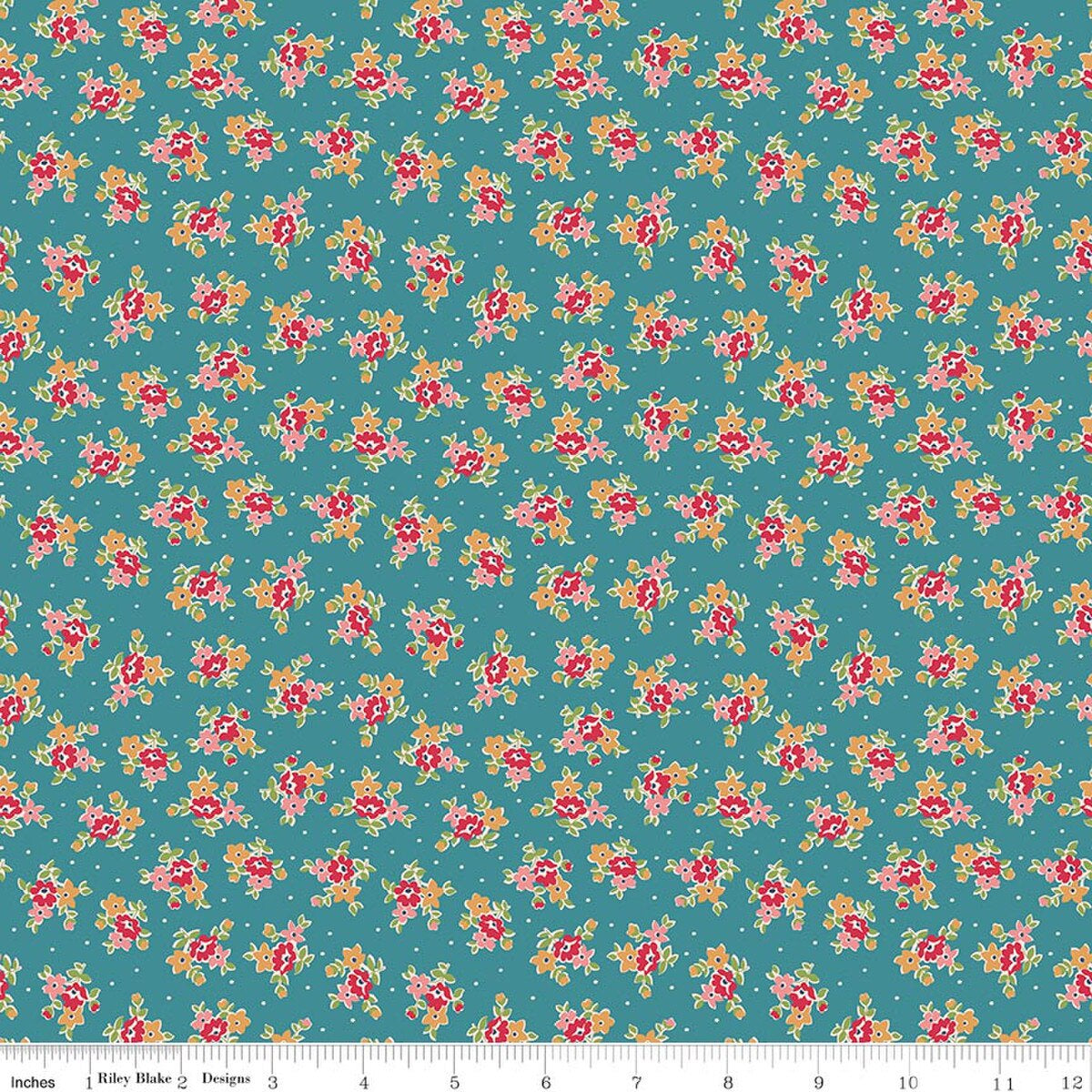 C17177 Raindrop Teal Pink Gold flowers Farmer's Daughter