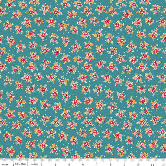 C17177 Raindrop Teal Pink Gold flowers Farmer's Daughter