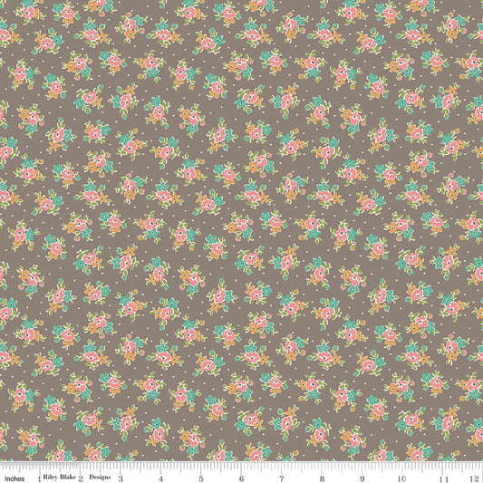 C17177 Rustic Dr Grey Pink Blue Gold Flowers Farmer's Daughter