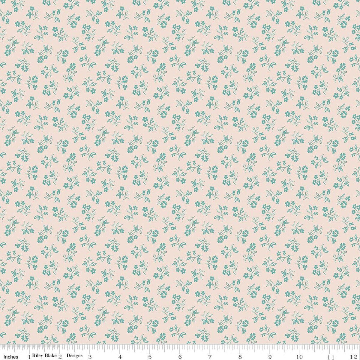 C17180 Raindrop Cream with teal 2 flowers Farmer's Daughter