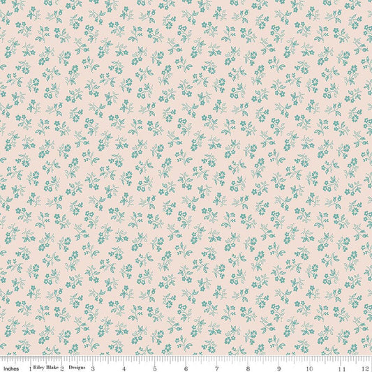 C17180 Raindrop Cream with teal 2 flowers Farmer's Daughter