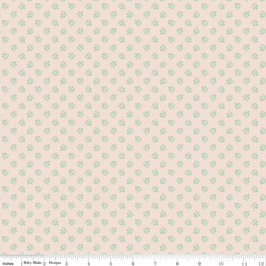 C17183 Sage Cream w/teal 3 point flowoer Farmer's Daughter