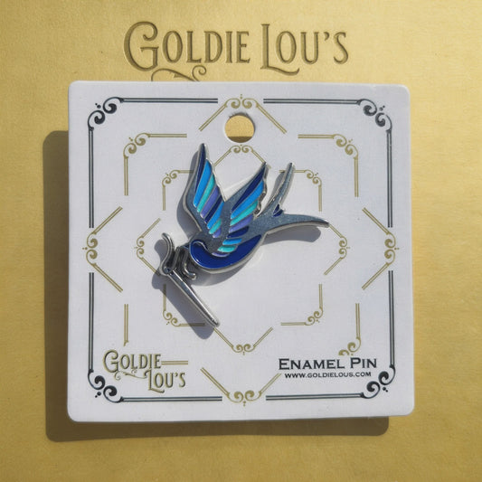 Sewing Sparrow Enamel Pin