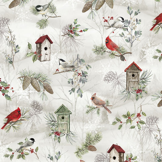 Winter Song Layered Scenic With Birdhouses