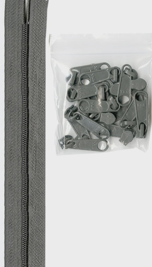 4 yards of 16mm #4.5 zipper chain and 16 Extra-Large Coordinated Pulls Pewter