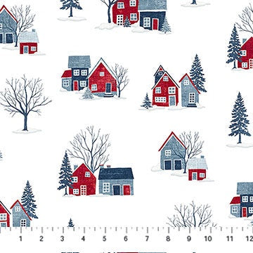 Village Folk - Flannel - Small Houses - White Multi - Northcott Studio - F28824-10