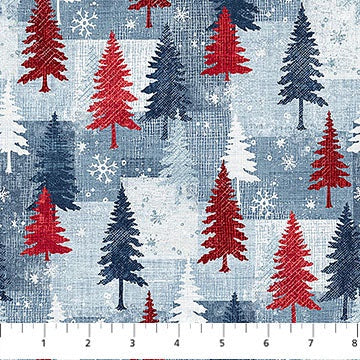 Village Folk - Flannel - Trees - Light Blue Multi - Northcott Studio - F28825-42