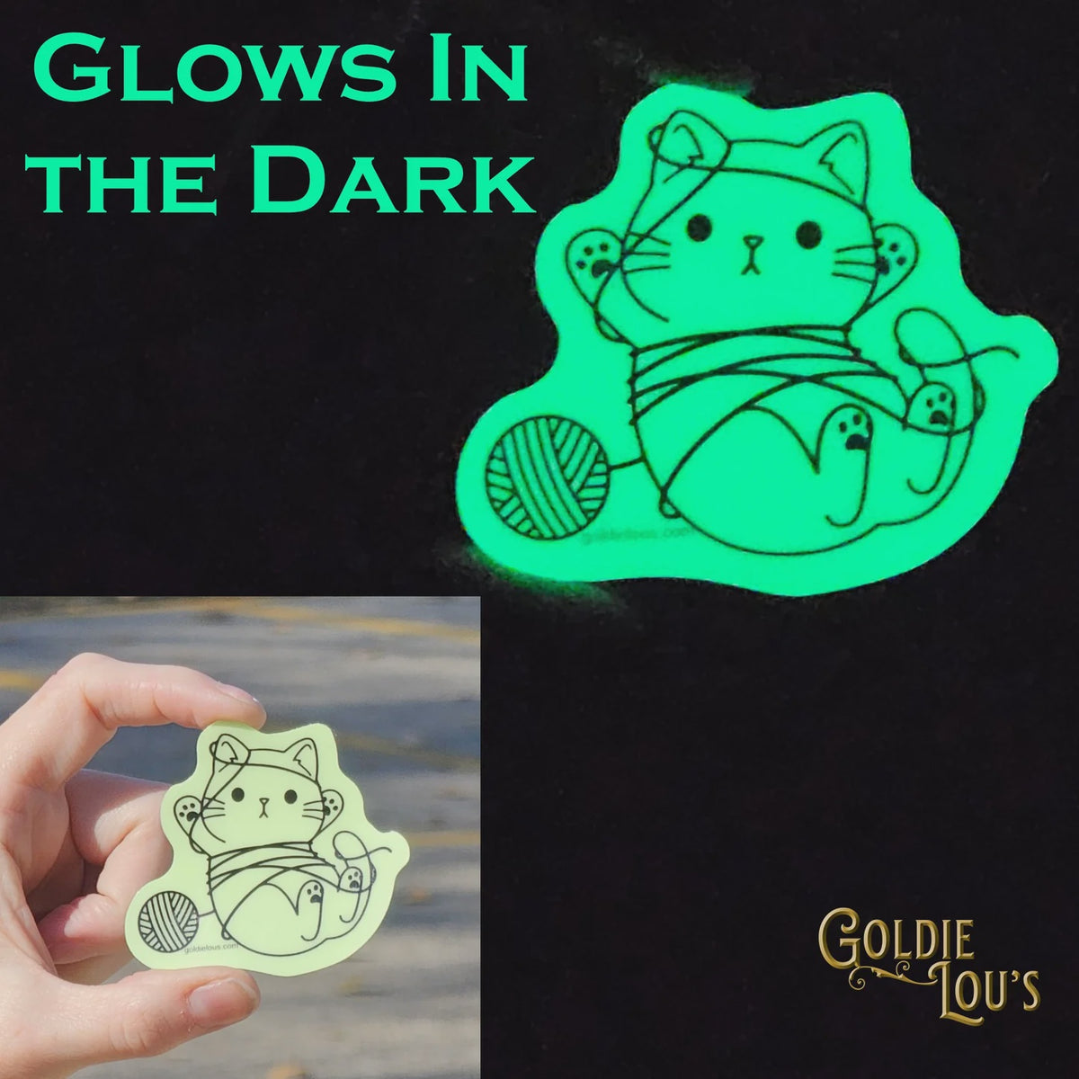 Tangled Kitty Sticker - Glow in the dark